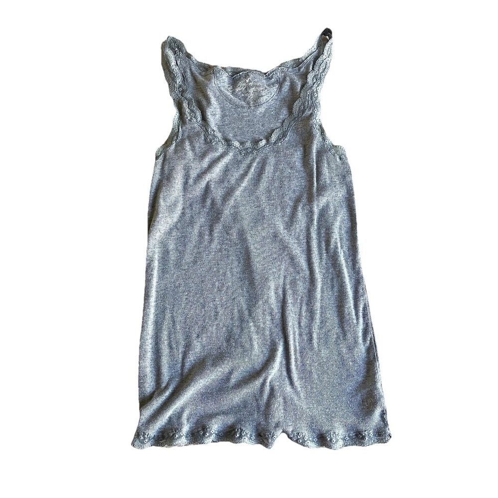 American Eagle Y2K Vintage Lace Tank Top XL Long Length Ribbed Knit Gray